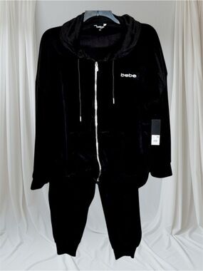 bebe sport Black Velour Hooded Track Suit Size 3X Bling NWT
